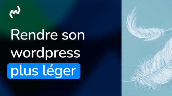 Visuel illustrant comment rendre son site WordPress plus léger, avec des plumes blanches sur fond bleu symbolisant la légèreté.