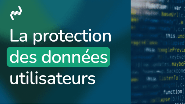 protection des données Bannière sur la protection des données utilisateurs avec code informatique en arrière-plan sur fond vert et bleu.